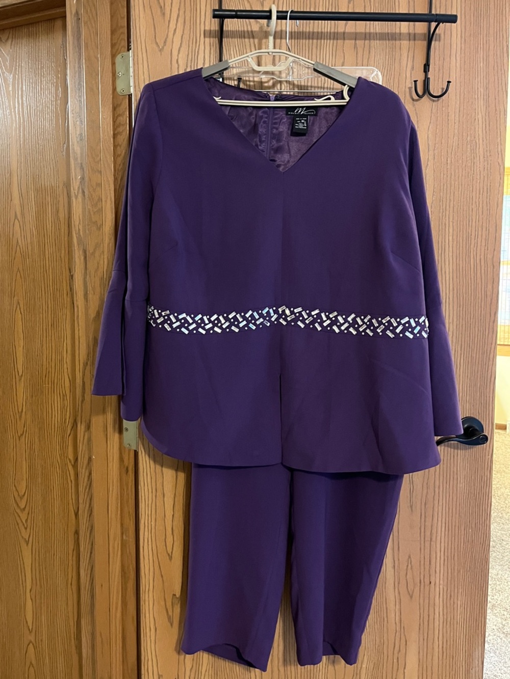 Midnight Velvet Purple Two-Piece Pant Set with Embellished Waist